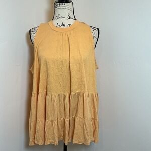 Free People Orange Tiered Ruffle High Neck Sleeveless Mini Dress XS